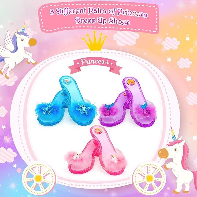 LIMIROLER Princess Dress Up Shoes Set, Girls Dress Up Shoes Toys Kit, Princess Pretend Role Play Costumes Set, Birthday Christmas Party Gifts for Toddler Little Girls Aged 3-6 Years Old