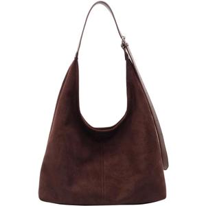 Suede Slouchy Hobo Bag for Women Chocolate Tote Handbag Large Retro Suede Shoulder Purse for Travel Shopping Work