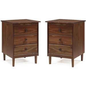 Home Square 3 Drawer Solid Wood Nightstand Set in Walnut (Set of 2)