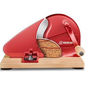 Adjustable Manual Sourdough Bread Slicer with Metal Bread Guide.Crank Bread Slicer for Homemade Sourdough Bread Stainless Steel Blade Sourdough Cutter with Suction Cup.(Red)
