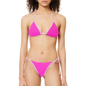 Women Triangle String Bikini Set Color Block Two Piece Brazilian Swimsuit Spaghetti Strap Tie Swimwear (S)