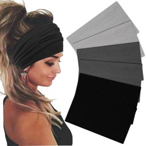 Wide Headbands For Women Stretch Headband Boho Head Bands Women's Hair Band Turban Workout Hairband Accessories Black Gray 6 Pack