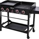 Royal Gourmet GD402 4-Burner Propane Gas Grill and Griddle Combo with Foldable Legs, 48,000 BTUs, Portable Griddle Grill Combo for Outdoor Cooking While Camping or Tailgating, Black