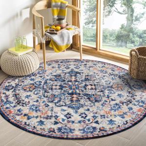 Lahome Reine Round Rug 4ft, Washable Bathroom Rug Non Slip Entryway Circle Mat, Bohemian Vintage Non-Slip Non-Shedding Low Pile Printed Indoor Carpet for Kitchen Laundry Entryway, Blue Purple/Multi