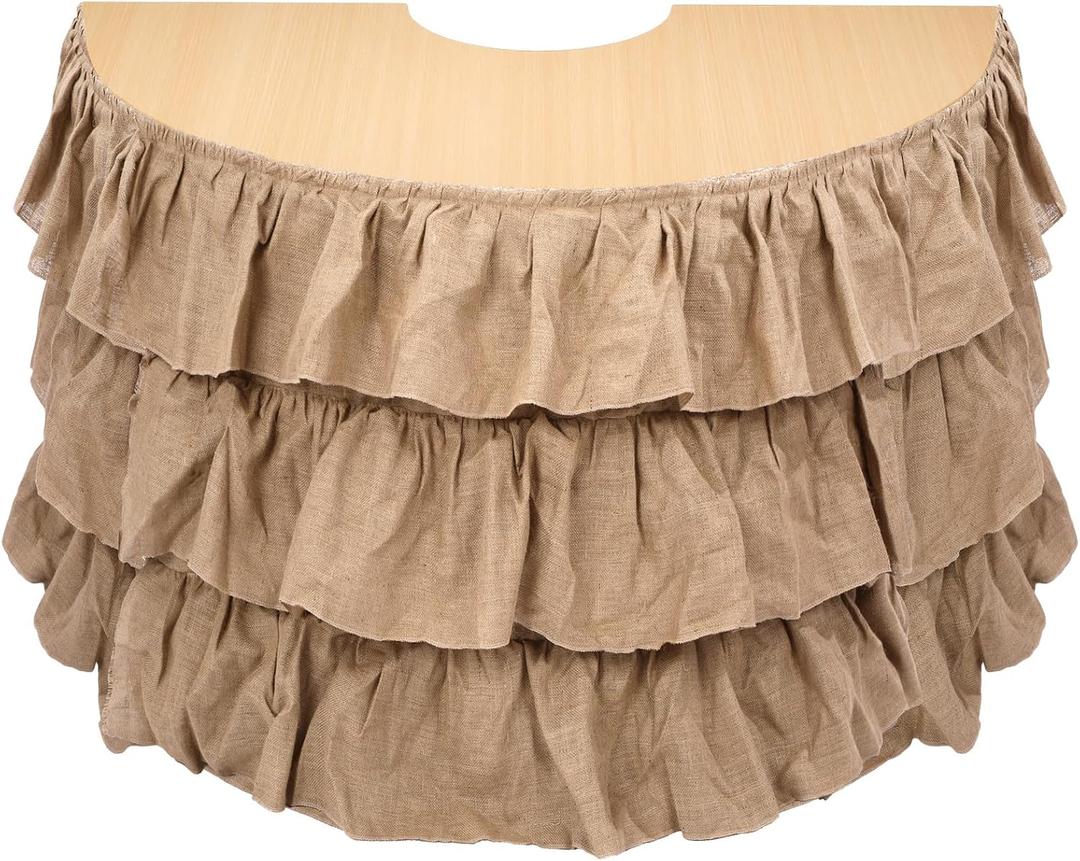 14 ft x 30 Inch 3 Tier Rustic Ruffled Burlap Table Skirt for Teacher Desk Vintage Layered Burlap Tablecloth for Rectangle Round Kidney Shaped Desk Kindergarten Classroom School