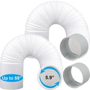2 Pack 5.9 Inch Portable Air Conditioner Hose with Coupler Exhaust Vent AC Hose Connector with Tube Connector Total 118" Length Counter-Clockwise Thread Universal Replacement Hose/Coupler