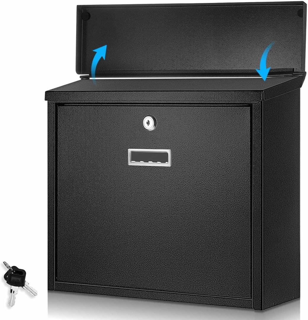 Yaocom Locking Mailbox Wall Mount 14.2 x 12.5 x 4 Inch Large Capacity Locked Mail Boxes with Key Lock for Outside Security Key Drop Box for House Outside