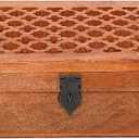 Samhita Mango Wood Decorative Wooden Box with Hinged Lid in Jali Carvings Used as Storage Box Christmas Gifts Items (9" x 6" x 3')