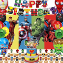 xisudwwdj 55 Pcs Hero Party Decorations,Birthday Decorations Include Banners,Cake Topper,Cupcake Topper,Latex Balloon,Shaped Aluminum Balloon,Backdrop Super Movie Theme Party