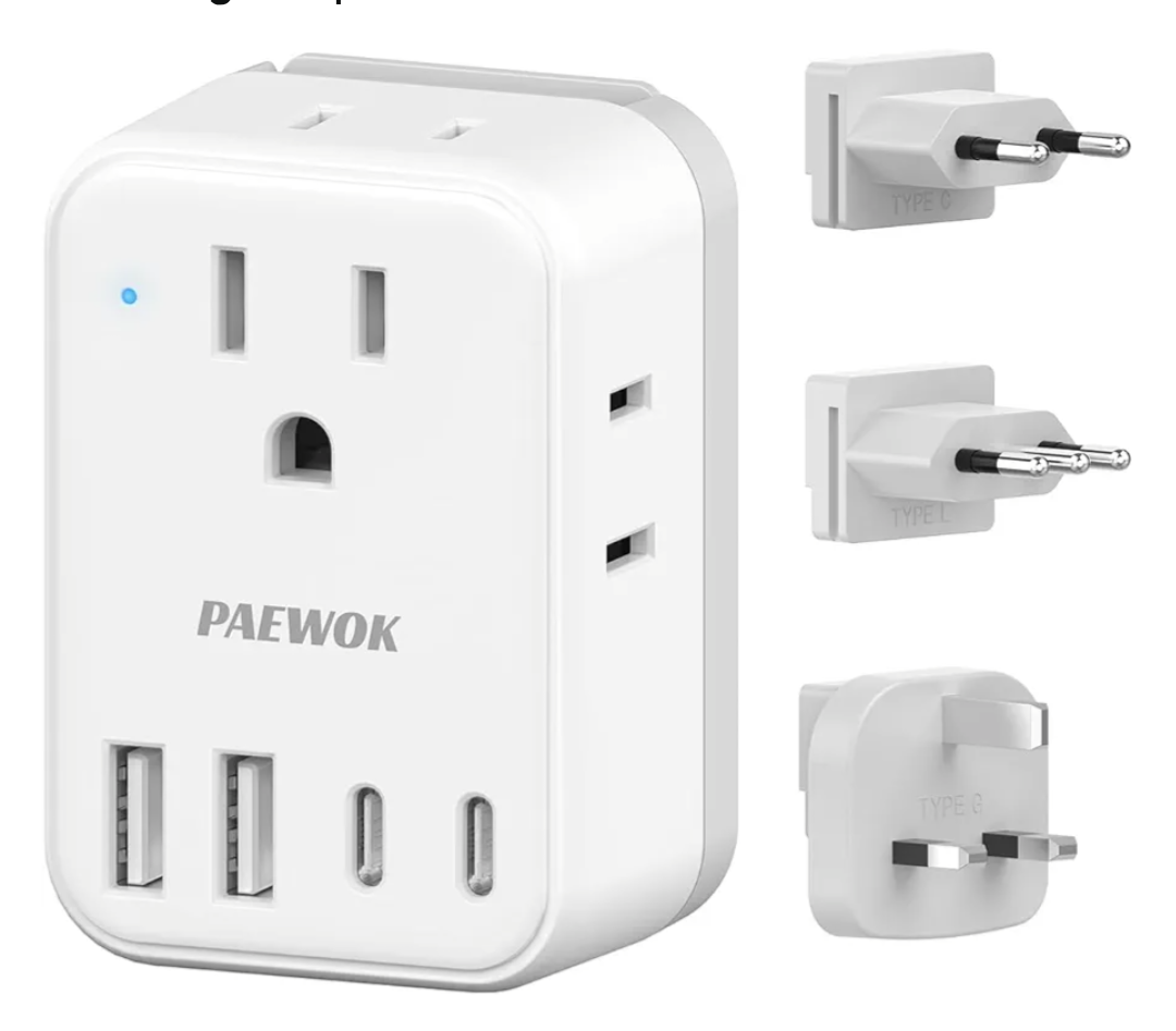European Travel Plug Adapter Set, 8-in-1 Travel Adapter with 4 AC, 4 USB Ports (2 USB C), US to EU/UK Italy France Germany, International Power Adapter with Type G/C/L Detachable Plugs