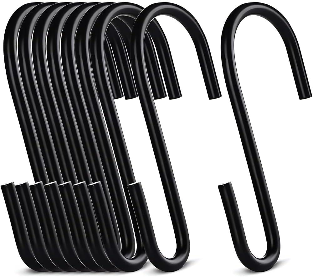 20-Pack Black S Hooks for Hanging 2.4 Inch  Small S Hooks Carbon Steel Hangers for Jeans, Kitchen Pots & Plant Hanging  Lightweight 0.88 Inch Opening Holder for Wire Shelving, Towel & Purse
