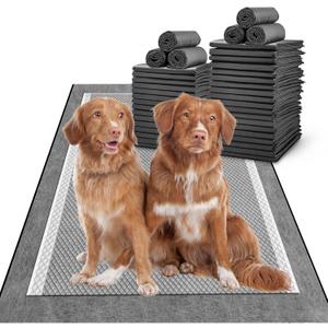MIZOK 28x44in Carbon Pee Pads for Dogs Extra Long, Charcoal Odor Eliminating Dog Pads Heavy Absorbency for Up to 12 Cups Liquid with Quick Dry & Leak-Proof Disposable (25 Counts)