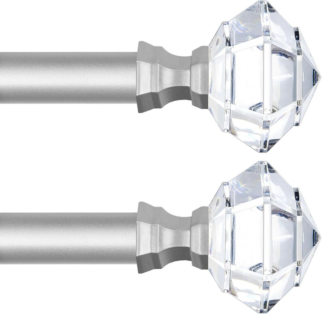 TONIAL 2 Pack Curtain Rods 32 to 58 Inch, Telescoping Splicing 3/4 Single Rods for Windows Decorative Drapery Rod with Acrylic Diamond Finial, Nickel
