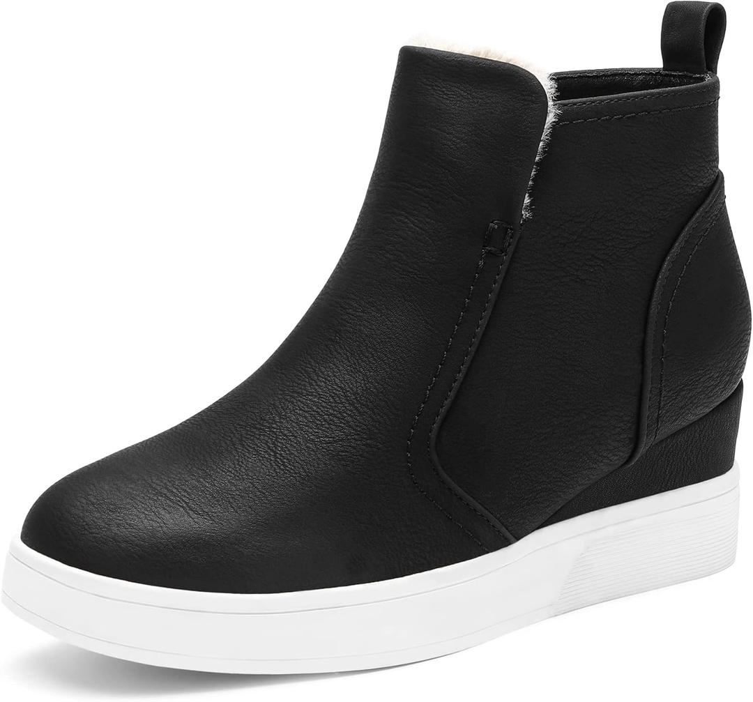 DREAM PAIRS Womens Slip on High Top Wedge Sneakers Hidden Heel Platform Wedgie Ankle Booties (7, Black/Pu)