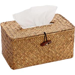Sumnacon Tissue Box Cover Large Rectangle Tissue Box Seagrass Tissue Box Holder Woven Tissue Holder Decorative Tissue Cover for Bathroom Tissue Box Cover Rectangular for Home Office Table Coffee (Caramel)