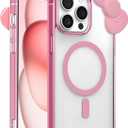 Cute Cartoon 3D Bowknot Design Compatible For iPhone 15 Pro Max Case, Kawaii fun design transparent magnetic shockproof protective case for boys and girls for iPhone 15 Pro Max 6.7" 2023 (Pink)