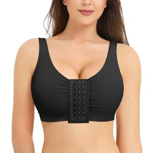 BRABIC Front Closure Post Surgery Minimizer Bras for Women Full Coverage Surgical Wireless Comfort Everyday Bras (Large, Black)