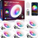 Smart Can Light 6 Inch, WiFi & Bluetooth LED Downlight 6Pack, Multicolorred, Dimmeble, 2700K-6500K CCT Selectable, RGBCW Remote LED Recessed Lighting Compatible with Alexa Google Home