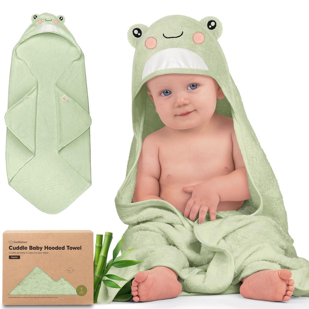 KeaBabies Hooded Baby Towel for Newborn - Viscose Derived from Bamboo Large Baby Bath Towels with Hood for Boys, Girls, Toddler, Extra Absorbent & Soft Newborn Bath Essentials (Frog, Regular)