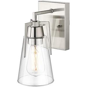 EAPUDUN Wall Sconces Bathroom Light Fixtures, Modern Farmhouse 1-Light Bathroom Vanity Light Fixtures, Indoor Wall Lamp in Brushed Nickel Finish, Clear Glass Shade and Metal Base