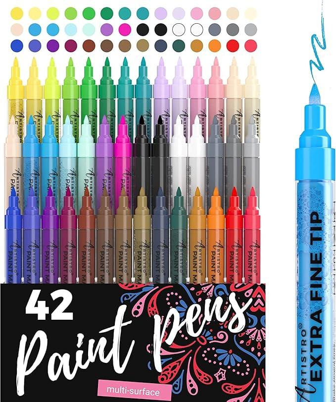 ARTISTRO 42 Acrylic Paint Pens, Art Set Acrylic Markers for Textile, Canvas, Rock, Glass, Wood, Paper, Pumpkin, DIY, Paint Markers for Kids and Adults