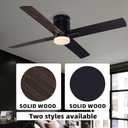 52 Inch Flush Mount Low Profile Ceiling Fan with Light and Remote Control, Reversible 4 Dual Finish Wood Blades, Indoor/Outdoor Ceiling Fan for Patio, Living Room, Bedroom