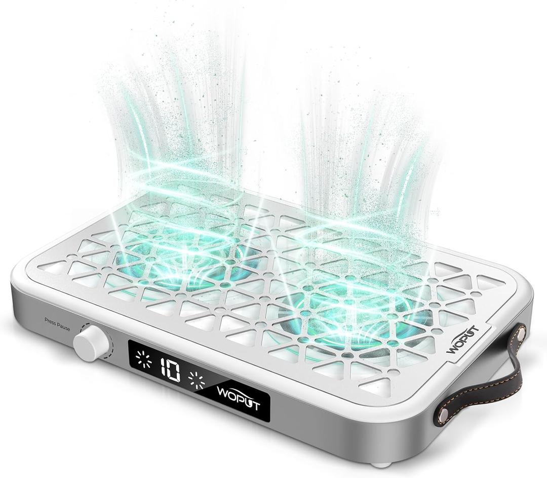 Nail Dust Collector, 1600PA Professional Nail Vacuum Dust Collector Fan with Filter Papers (30 Pcs) for Acrylic Nail Polishing & Manicure at Nail Salon & Home - White