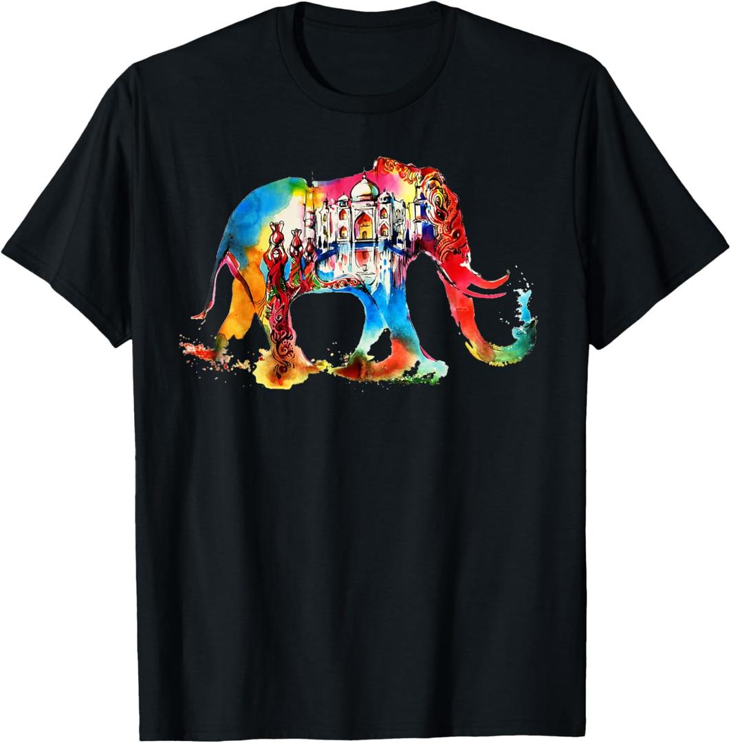 India Elephant Vintage Travel Love Watercolor T-Shirt, M