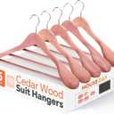 HOUSE DAY Wide Shoulder Cedar Hangers for Suits and Coats with Non Slip Pant Bar,360 Swivel Hook, Smooth Finish Cedar Wood Hangers for Closet, Closet Essentials, 5 Pack