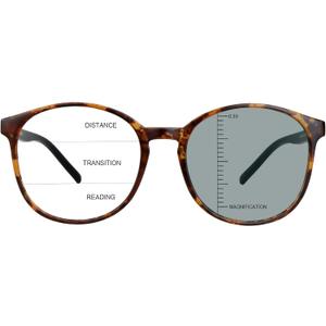 Vintage Round Progressive Multifocal Presbyopic Glasses, Photochromic Gray Sunglasses for Men Women Readers (Tortoise,+0.50/+2.75 Magnification)