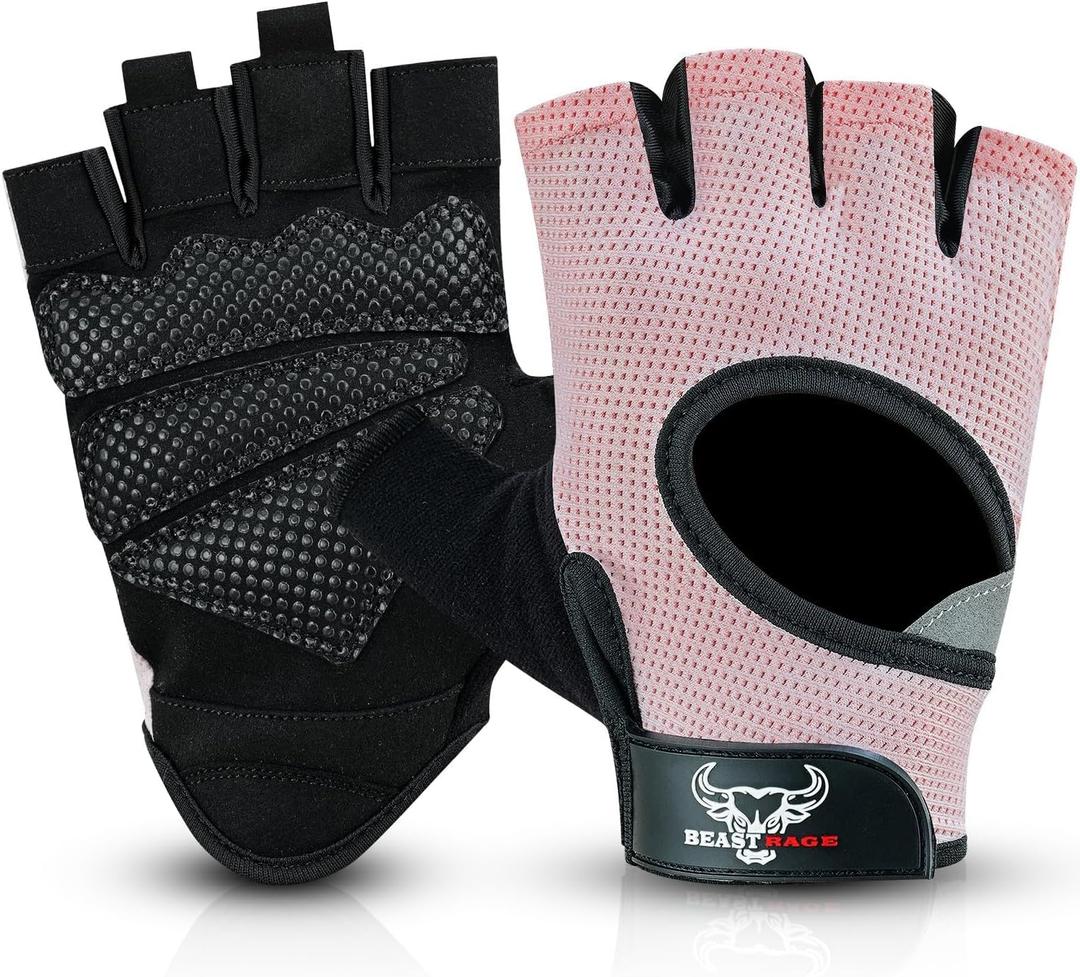 BEAST RAGE Fingerless Weight Lifting Gloves with Palm Protection Padding, Breathable Lightweight Gym Gloves for Men, Women, Weightlifting, Cycling, Exercise, Training Pull Up