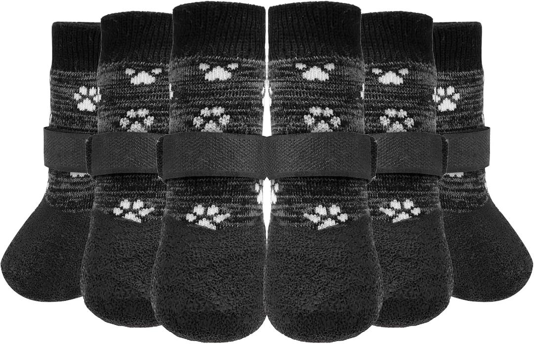 KOOLTAIL Anti Slip Dog Socks to Prevent Licking Paws for Hardwood Floors, Waterproof Dog Boots & Paw Protector Traction Shoes for Medium Senior Dogs Dark Grey M