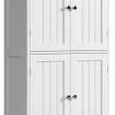 ChooChoo Bathroom Floor Cabinet, Modern Bathroom Storage Cabinet with 4 Doors and Adjustable Shelves, Freestanding Cupboard for Living Room, White