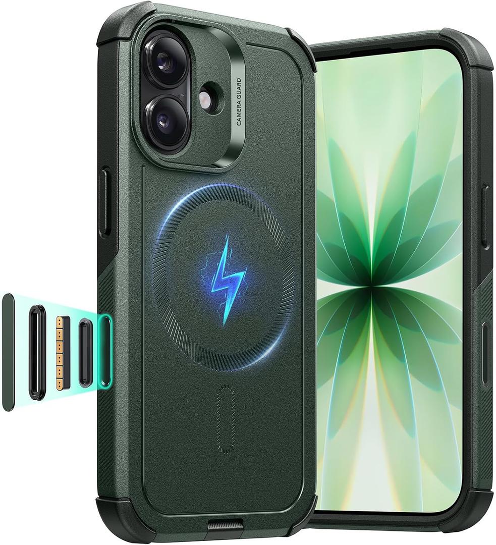 ESR for iPhone 17 Case, 7X Military-Grade Drop Protection, Shock-Absorbing Rugged Cover with Camera Control Button, MagSafe Accessories Compatible, Cyber Series, Olive Green