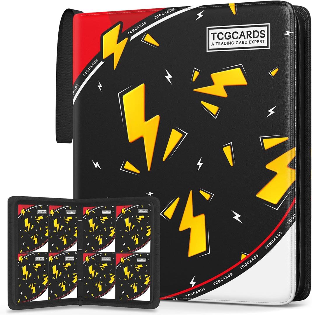 Trading Card Binder 4 Pocket,Card Binder 400 Pockets,Card Book Holder Cards with 50 Removable Sleeves,3-Ring Zip Design MTG/TCG/Sport Collectible Trading Card Albums Gifts for Boys and Girls (Black) (Small)