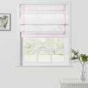 ChadMade Cordless Pink Trimmed Border Roman Shade Window Treatment, Install Hardware Included, Custom Made Light Filtering Roman Blind for Bedroom, 1 Panel, White (Pink Border)