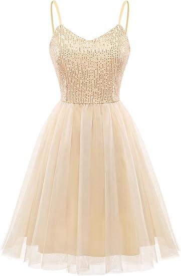 Dressystar 2026 Women's Tiered Sparkly Sequin Glitter Formal Prom Dress Mini Spaghetti Strap Tulle Cocktail Party Dresses L