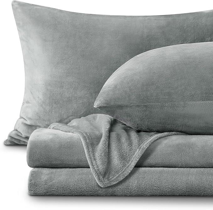 BEDELITE Fleece Sheets Queen Size Bed Set, Super Soft and Warm Fuzzy Plush Queen Sheet Set 4 Piece for Winter Gift & Decor , Includes 1 Deep Pocket Fitted Sheet, 1 Flat Sheet and 2 Pillowcases (Grey)