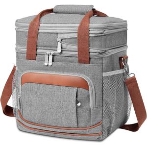 Beaulyn Lunch Box for Men - Expandable Double Deck Lunch Bag, Insulated & Leakproof Cooler Bag with Adjustable Shoulder Strap - Lunch Cooler Bag for Office Picnic Hiking Beach(Gray)