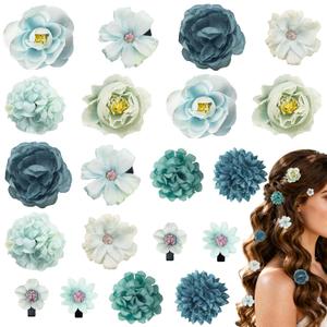 20 Pcs Flower Hair Clip for Women and GirlsHair Flowers Clip Flower Hairpin Brooch Pin Hair Accessories for Wedding (Blue)