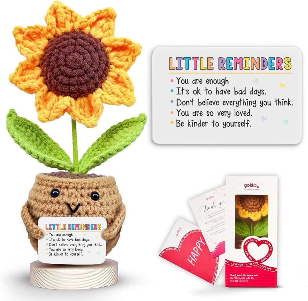 Gossby Gift for Mom from Daughter, Son, Kids - Mother's Day Basket Stuffers - Excellent MOM Would Recommend Sunflower Crochet - Christmas, Birthday Gift Idea for Mama - Knitted Crochet Doll 2 Pack