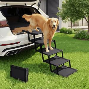 Foldable Dog Stairs for Large Dogs - Extra Wide Pet Ramp for Cars, SUV, Truck, Non-Slip Surface, Supports Up to 250 Lbs, 5 Steps