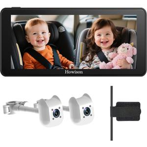 Howison 6.86'' Dual Car Camera Baby Monitor, 1080P Baby Car Camera with IR Night Vision, 150 Wide Angle, USB Powered, Easy to Install, Real-Time Rear Seat Monitoring, Safety for Kids and Newborns
