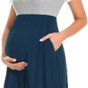Bearsland Women’s Long Sleeve Maternity Dresses Patchwork Pregnancy Dress with Pocket XL