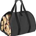 Heavy-Duty Waxed Canvas Firewood Carrier Bag  Large Log Tote with Handles for Easy Transport (1, Black)
