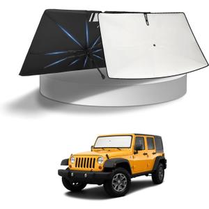 KUST Sun Shade Umbrella for Jeep Wrangler/Wrangler JL 2018-2025 2026 | Custom Fit Windshield Sunshade | Foldable Sunshade with Bendable Handle | Blocks Heat & UV Rays Keep Car Cool Sunshield