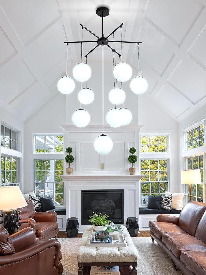 Globe Chandelier 10-Light Globe Glass Chandeliers for Dining Room Mid-Century Pendant Light Fixture for Living Room Kitchen Island Bedroom Entryway
