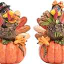 Valery Madelyn Fall Decorations for Home, 2 Pcs Thanksgiving Turkey Pumpkin Decor for Table Indoor Outdoor, Resin Fall Decor Sunflower Garden Figurines for Autumn Harvest Porch Tiered Tray, 5"