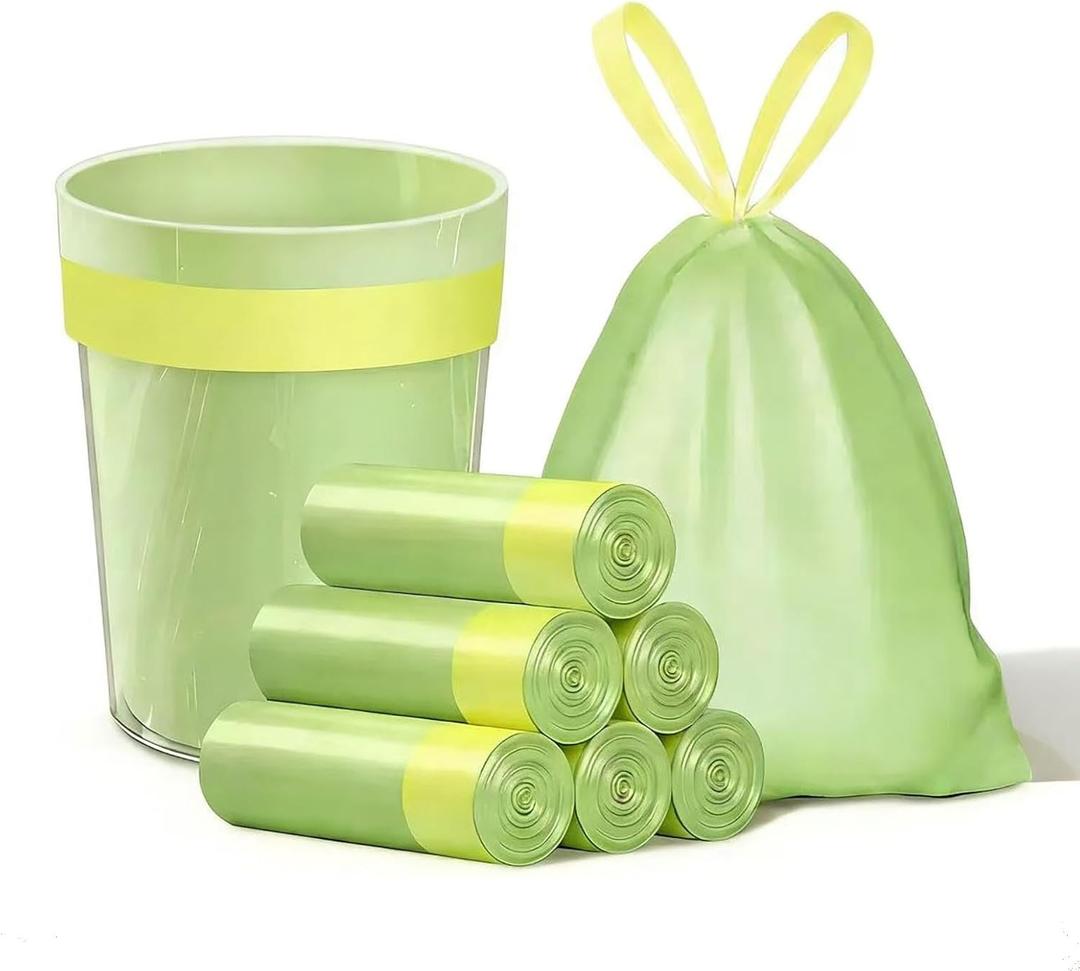 Drawstring 4 Gallon Trash Bags, 54 Count, Heavy Duty Puncture Resistant Garbage Bags, Multipurpose for Bathroom Bedroom Office Dorm RV(Green)