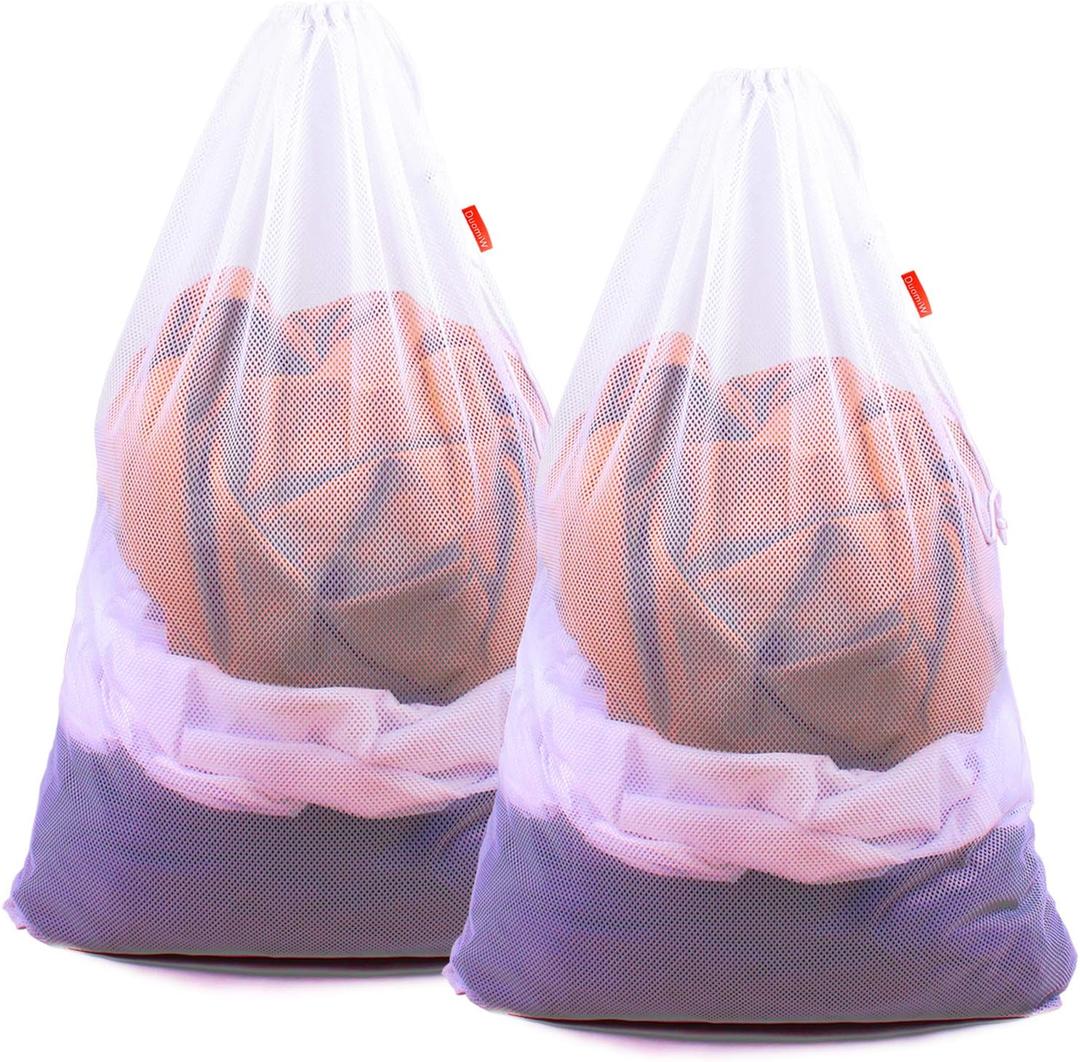 2 Pack Mesh Laundry Bags, 24 x 36 Inches Heavy Duty Drawstring Bag, Factories, College, Dorm, Travel and Apartment Dwellers, White